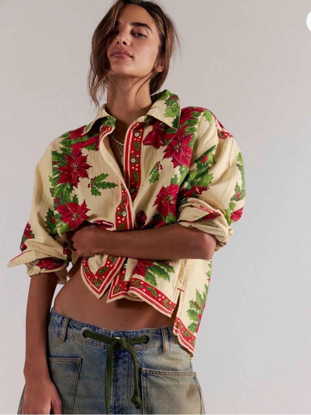 Free People We The Free Holiday Blooms Button Down Shirt